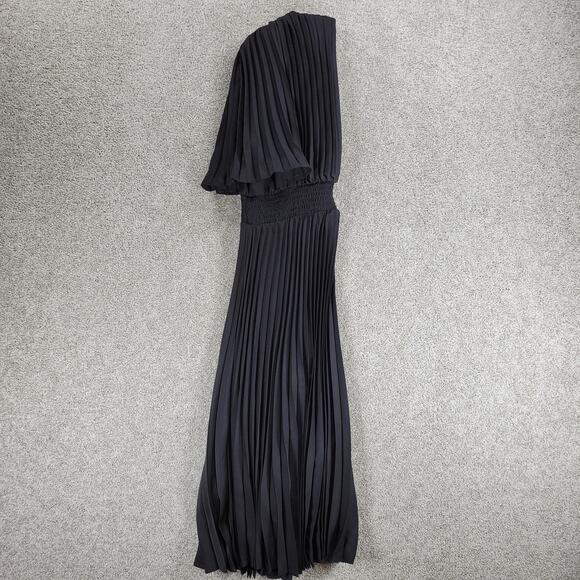 Express Pleated‎ Dress Womens S Black Silky Satin Puffy Sleeve Smock Waist Flowy - Picture 9 of 16